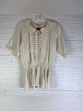 Dislay Paris boho peasant cream top with crochet accents womens size M
